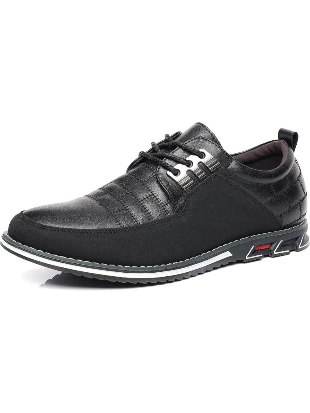 Men's Black Grid Textured Lace-Up Two-tone Flexible Derby Oxfords Dress Sneaker